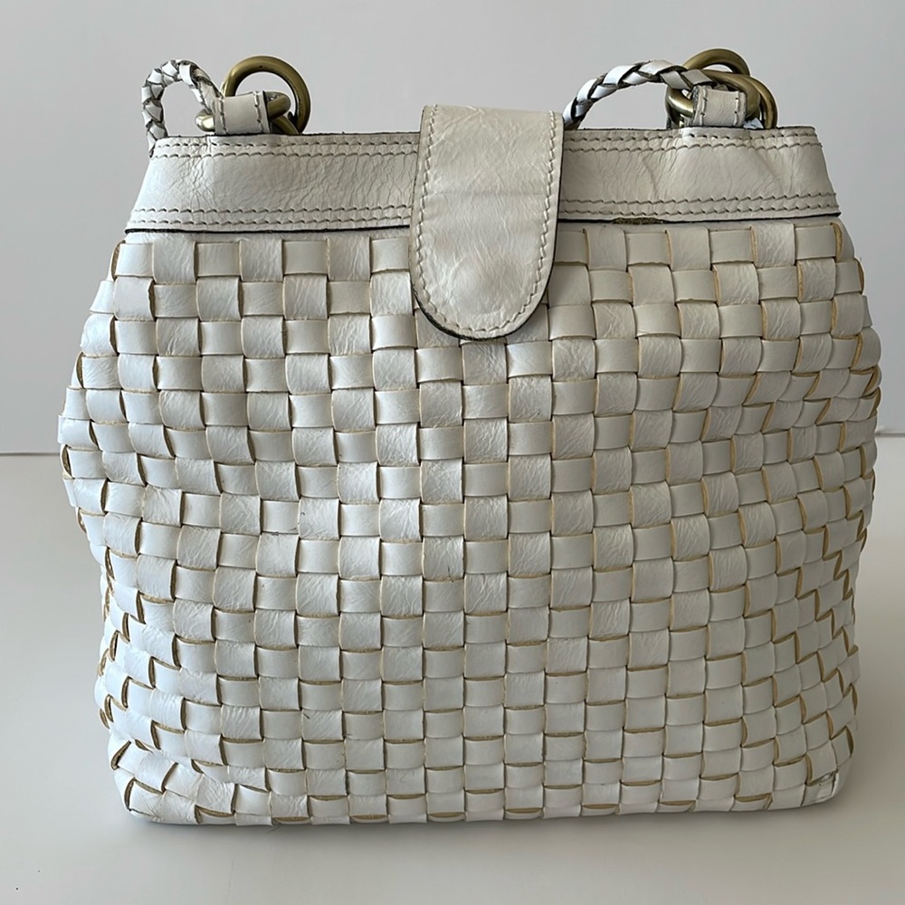 Patricia Nash Basketweave Braided Leather Bag Cottagecore Y2K White EUC